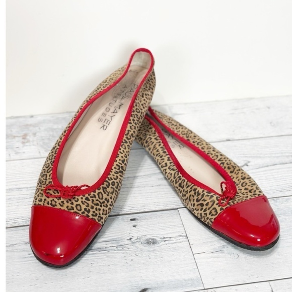 Paul Mayer Attitudes Ricky Leopard Red Patent Leather Ballet Shoes Sz 9.5